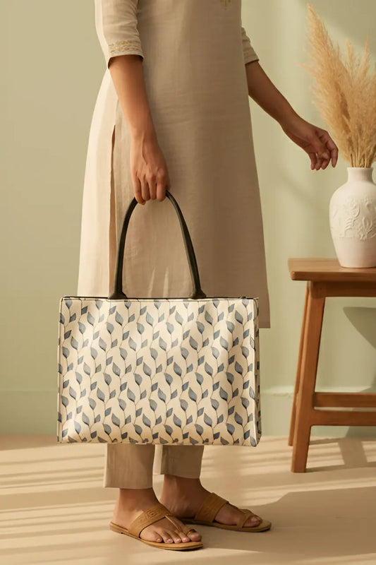 A.A bags - Leaf Print Canvas Tote Bag