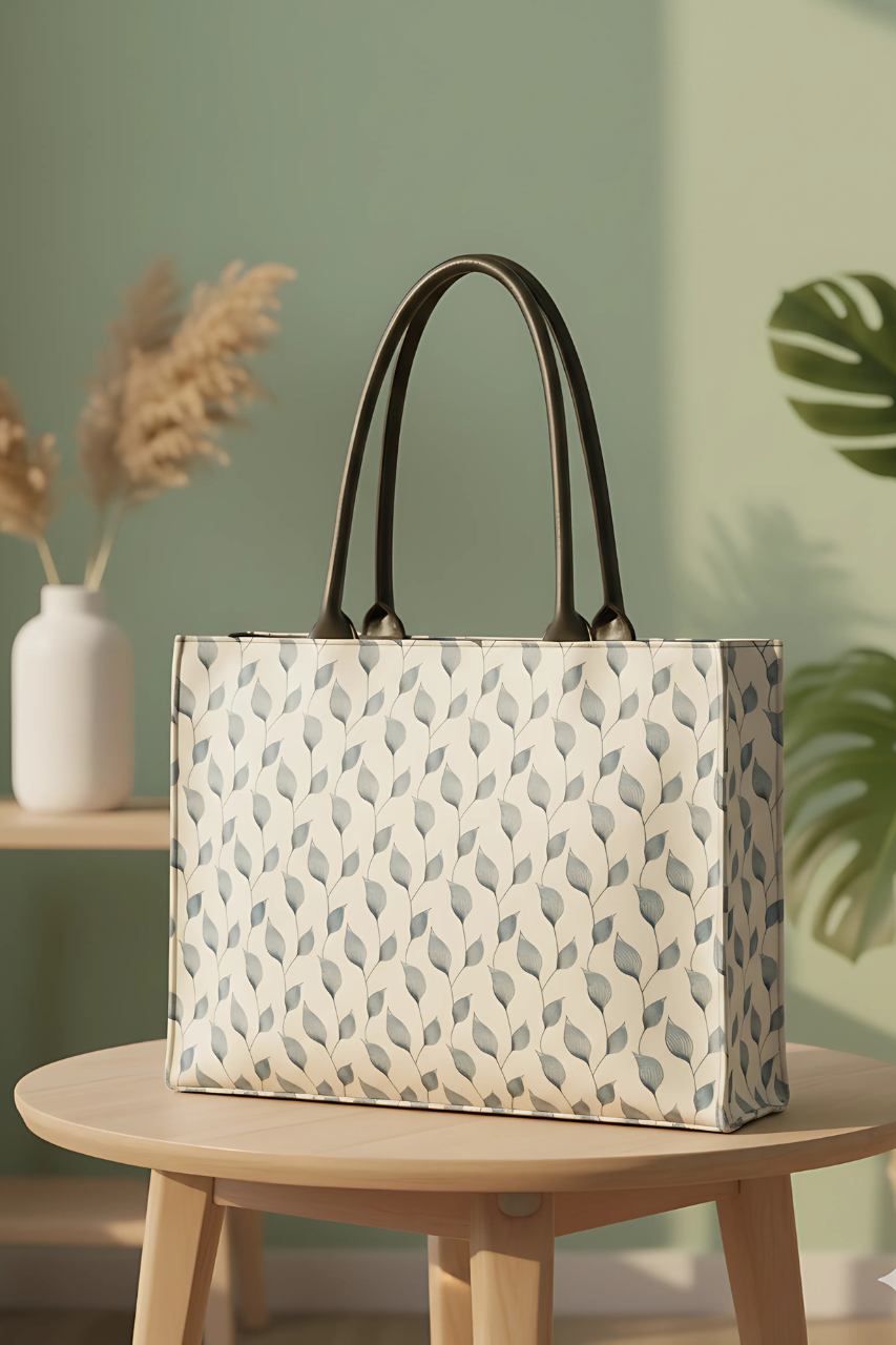 A.A bags - Leaf Print Canvas Tote Bag