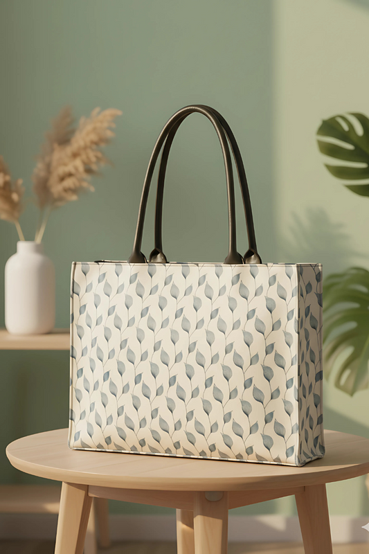A.A bags - Leaf Print Canvas Tote Bag