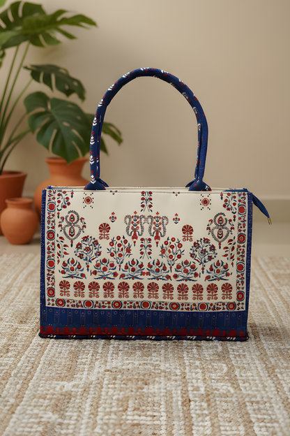 A.A bags - Blue & Red Floral Canvas Tote Bag