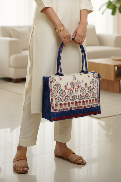A.A bags - Blue & Red Floral Canvas Tote Bag