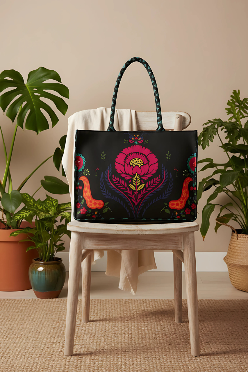 A.A Bags - Black Floral Tote Bag