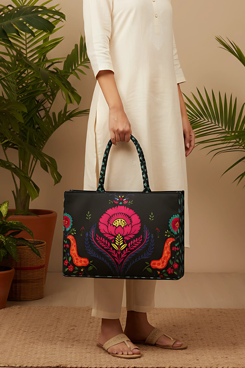 A.A Bags - Black Floral Tote Bag